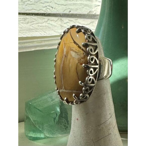 Brecciated Jasper Heavy Sterling Silver Ring Fancy Prong Setting - Picture 3 of 7